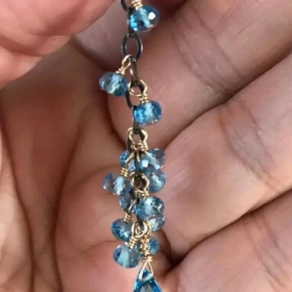 Blue Topaz,Chandelier Earrings,Long Earrings,Swiss Blue Topaz,Waterfall Earrings - Picture 5 of 6